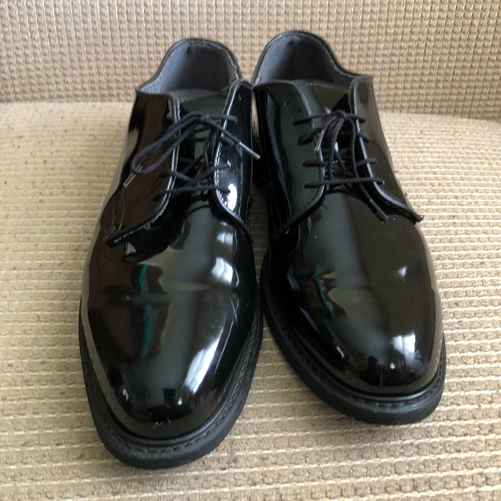 Bates Men's High Gloss Black Oxfords.
